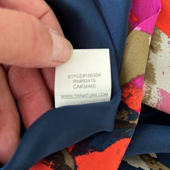 Trina Turk Red Blue Puff Sleeve Floral Silk Dress - Picture 4 of 6